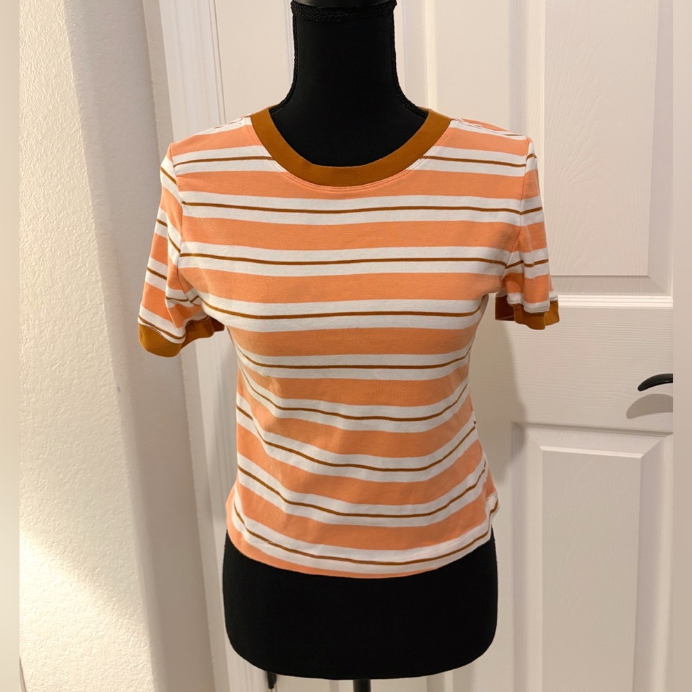 Mauve by Anthropologie Striped Ringer Orange and White Women's Top Tee Medium